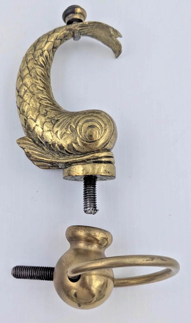 Brass Koi Fish Dolphin Screw on Part Solid Decor Repurpose Furniture Piece